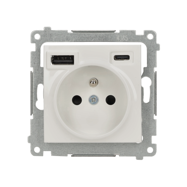 SIMON 54 Gniazdo z ładowarką USB C+A  2,1A 5V DC białe DGZ1ZUSB2CA.01/11 KONTAKT