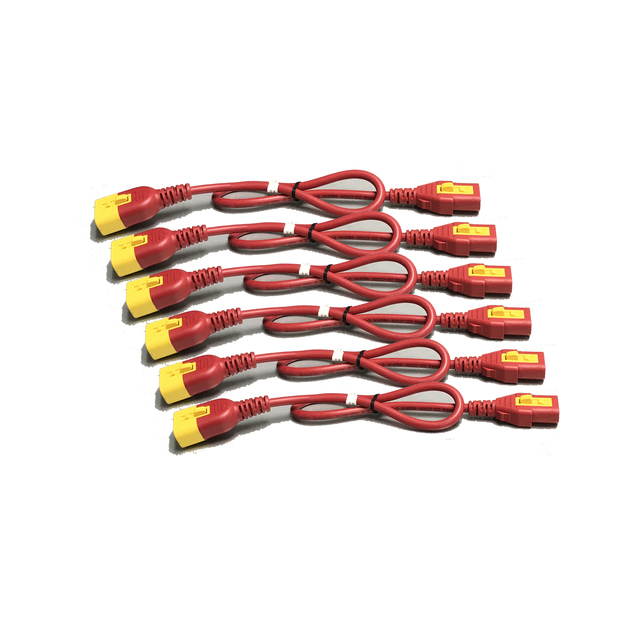 Zestaw kabli zasilających (6 szt.), z blokadą, z C13 na C14, 1,2 m, czerwony