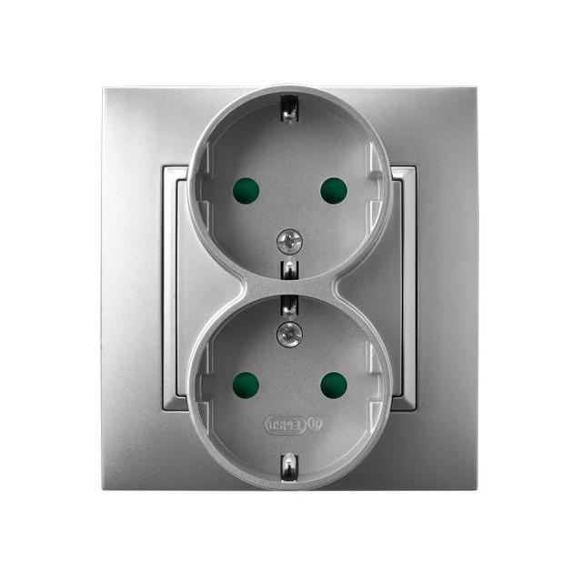 ARIA Gniazdo podwójne z uziemieniem schuko z przesłonami torów prądowych, kompletne z ramką - kolor