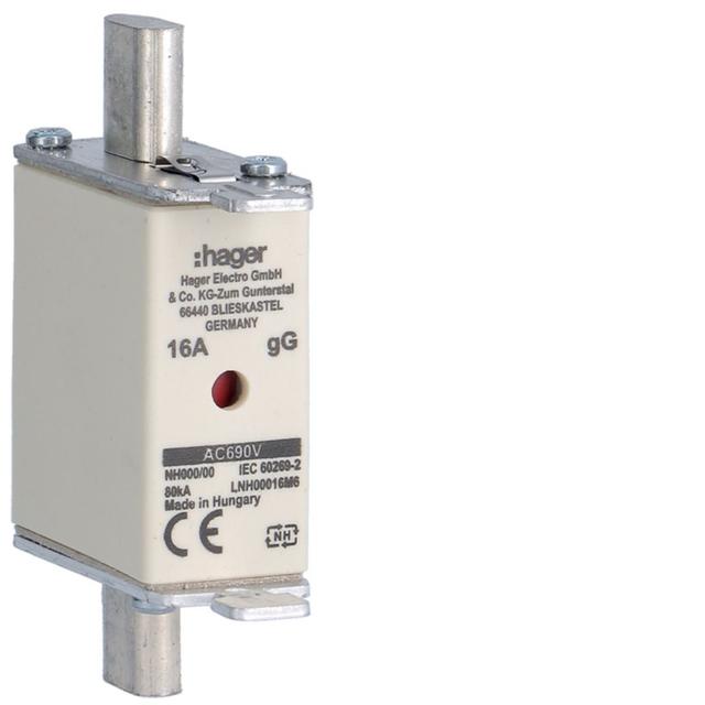 Wkładka bezp. nożowa NH00 wsk.podw. uchwyt nieiz. gG 16A 690VAC LNH00016M6 HAGER