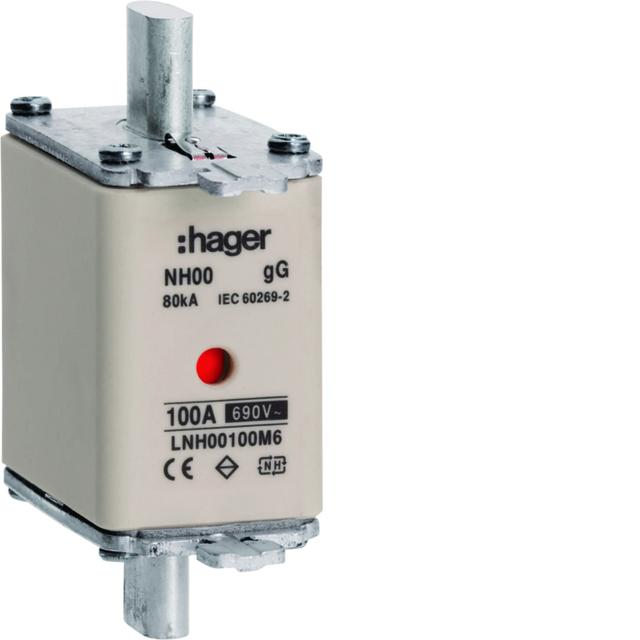 Wkładka bezp. nożowa NH00 wsk.podw. uchwyt nieiz. gG 100A 690VAC LNH00100M6 HAGER