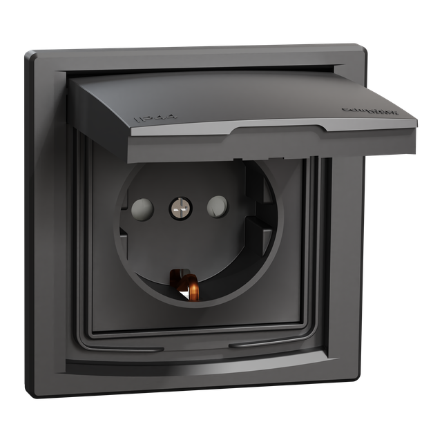 Asfora, gniazdo pojedyncze schuko, IP44, antracyt