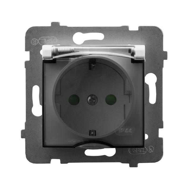 ARIA Gniazdo bryzgoszczelne z uziemieniem schuko IP-44 wieczko przezroczyste z przesłonami torów prą