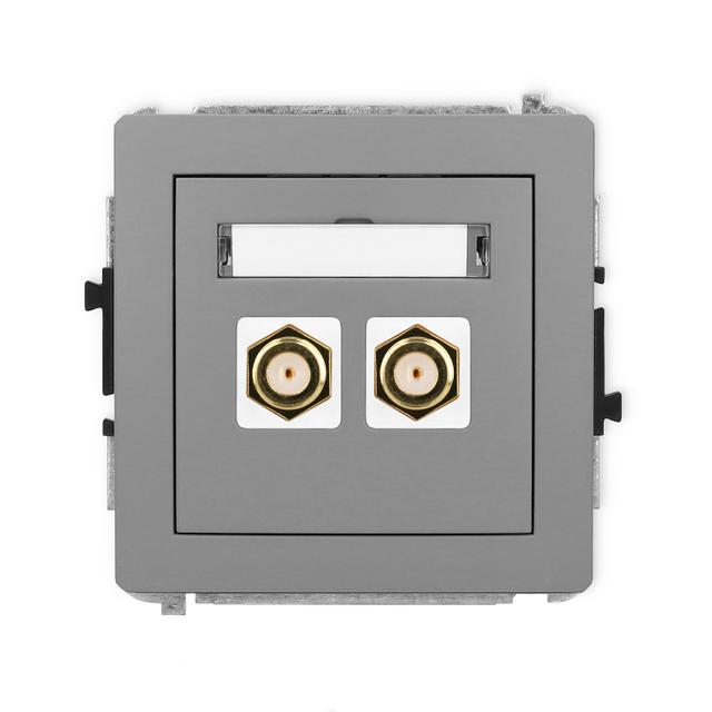 DECO Mechanizm gniazda antenowego podwójnego typu F (SAT) pozłacany szary mat