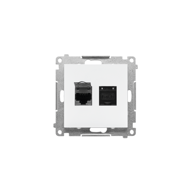 Simon 55 Gniazdo komputerowe podwójne RJ45 kategoria 6 z przesłoną przeciwkurzową Biały mat