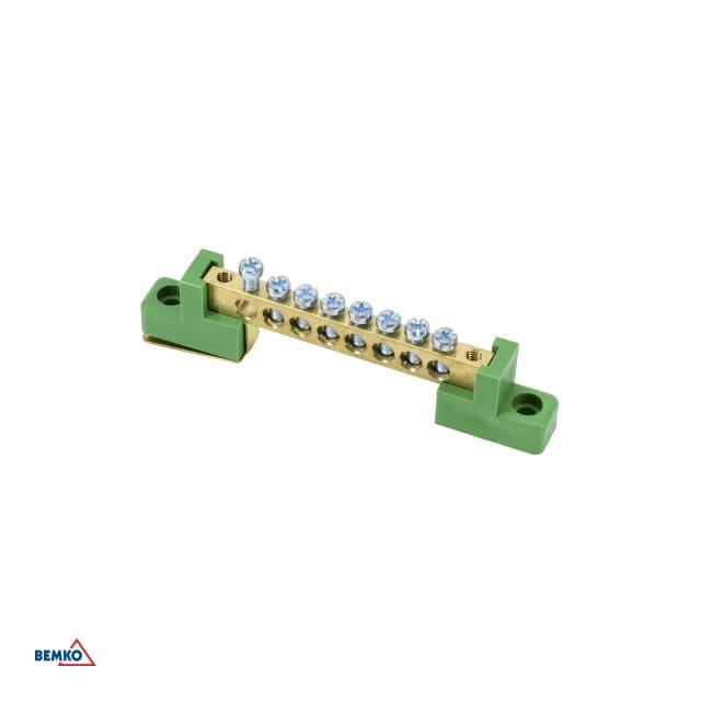 LISTWA ZACISKOWA NA IZOLATORACH PŁASKICH 6x9 8-TOROWA ZIELONA