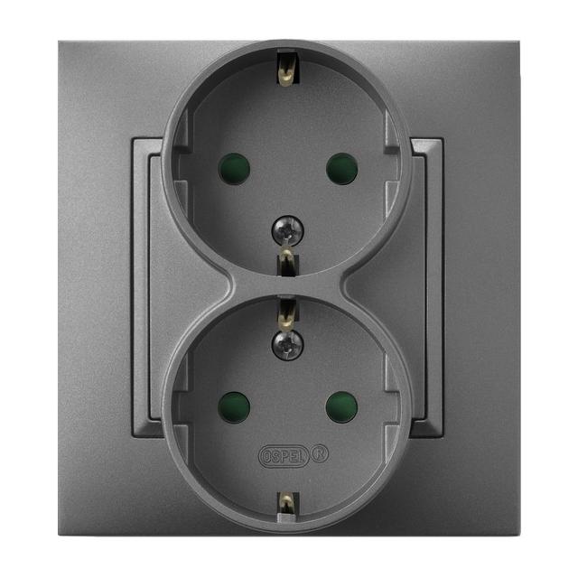 ARIA Gniazdo podwójne z uziemieniem schuko z przesłonami torów prądowych, kompletne z ramką - kolor