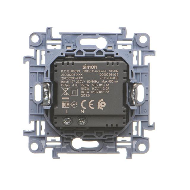 Simon 10 WC-EC2CAXXX-01-41x Ładowarka 2xUSB CA (moduł), ?3.1 A QUICK CHARGE, 5V DC,