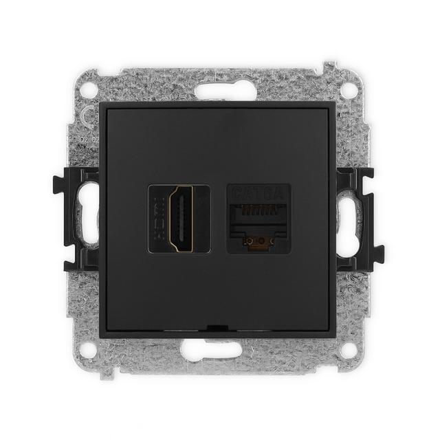 MINI Gniazdo HDMI 2.0 4K + komputerowe RJ45 kat.6A Czarny mat 12MGHKBO-46A KARLIK