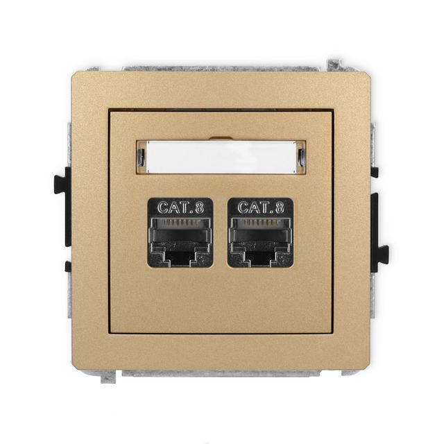 DECO Mechanizm gniazda komputerowego podwójnego 2xRJ45, kat. 8, ekranowany, 8-stykowy złoty metalik