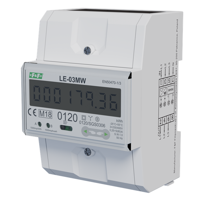 Dwutaryfowy licznik energii elektrycznej 3-fazowy 2-kierunkowy z Modbus RTU do pomairu bezpośredniego LE-03MW F&F