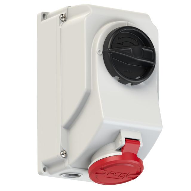 GNIAZDO Z WYŁĄCZNIKIEM 0-1 DUŻE BLOKADA MECHANICZNA 16A 400V 3P+Z+N IP44 7515-6 46188 PCE
