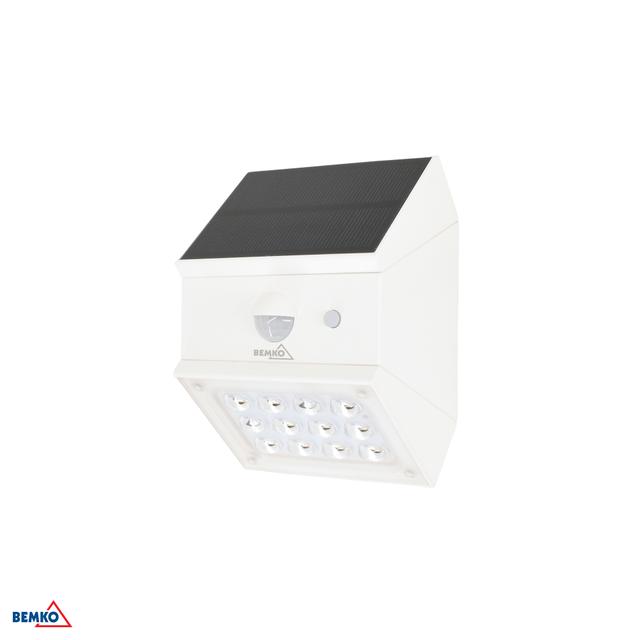 NAŚWIETLACZ LAMPA SOLARNA LED 3 barwy świecenia RUBIC 2,5W 300lm 3000/4000/6000K IP65 BIAŁA Czujnik C83-SOR-002WH-CCT-PIR BEMKO