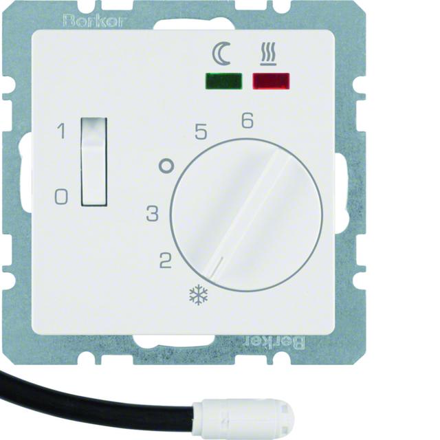 BERKER Q.x Regulator temperatury podłogi z stykiem zwiernym elementem centralnym LED biały aksamit 20346089 HAGER