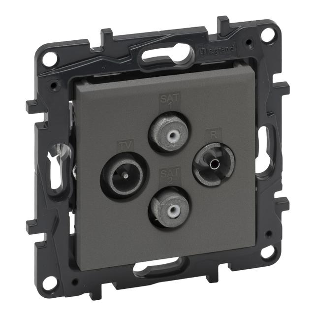 Niloe Step - gniazdo TV-R-SAT-SAT końcowe do instalacji typu gwiazda, 2 przewody 1,5 dB- kolor stalo