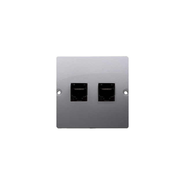 Simon Basic Gniazdo komputerowe RJ45 podwójne kategoria 5e . Montaż gniazda na wkręty do puszki stal inox BMF52.02/21 KONTAKT
