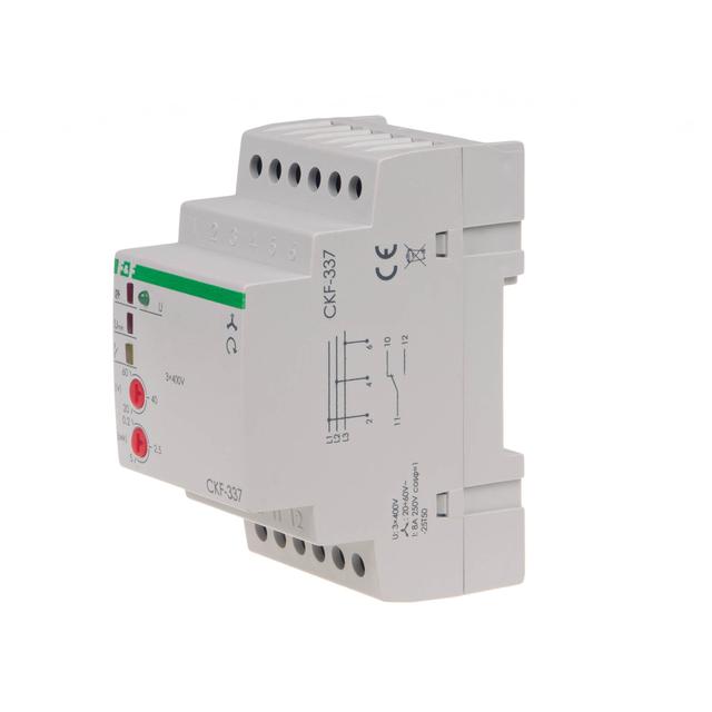 CZUJNIK KOLEJNOŚCI I ZANIKU FAZY, STYKI: 1P , I=10A; ASYMETRIA NAPIĘCIOWA 20-50V, BEZ PRZEWODU NEUTR
