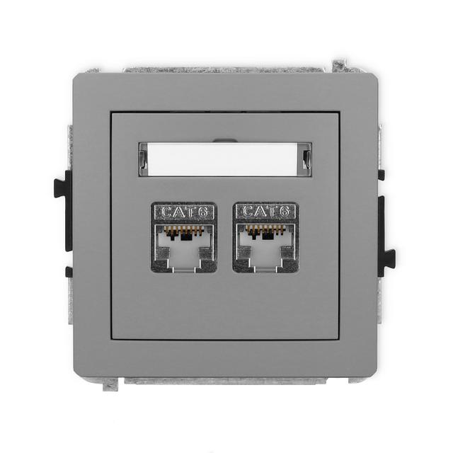 DECO Mechanizm gniazda komputerowego podwójnego 2xRJ45, kat. 6, ekranowany, 8-stykowy szary mat