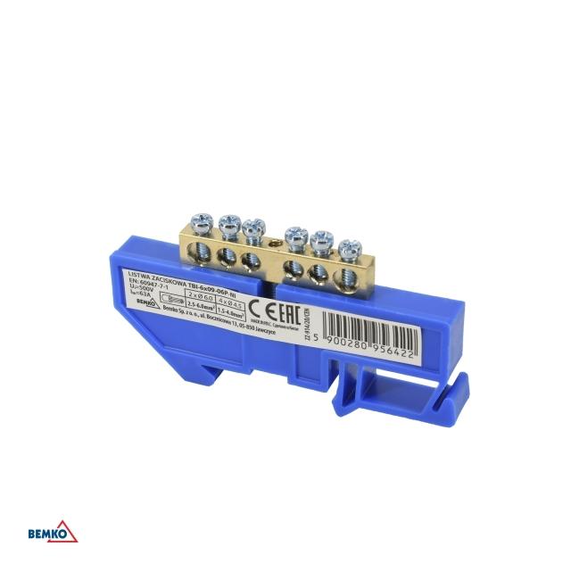 LISTWA ZACISKOWA NA SZYNĘ 6x9 6-TOROWA NIEBIESKA