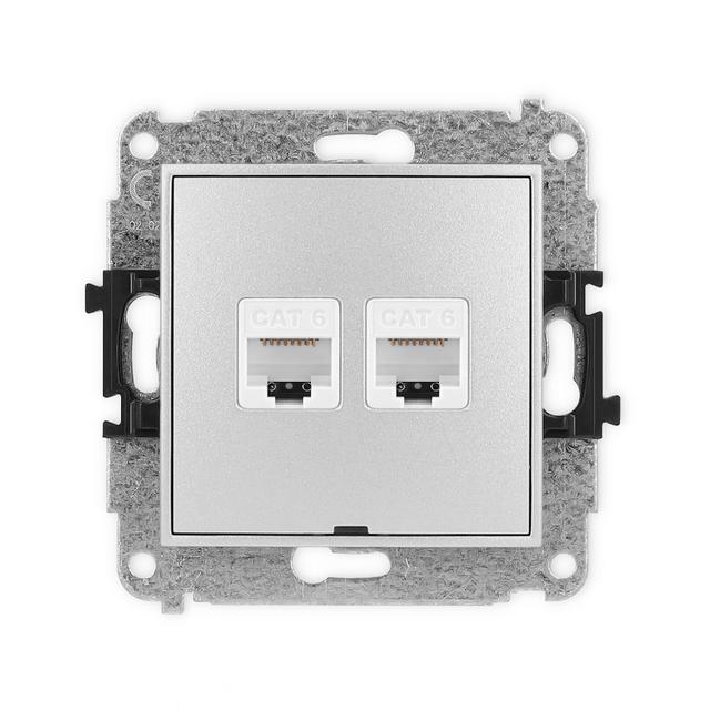 ICON Mechanizm gniazda komputerowego podwójnego 2xRJ45, kat. 6, 8-stykowy, bez pola opisowego srebrn
