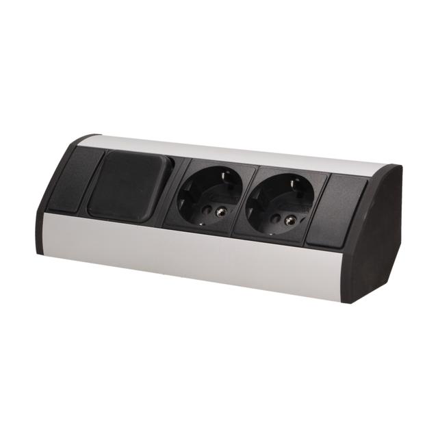 Gniazdo meblowe z wyłącznikiem schuko czarno-srebrne OR-GM-9002/B-G(GS) ORNO