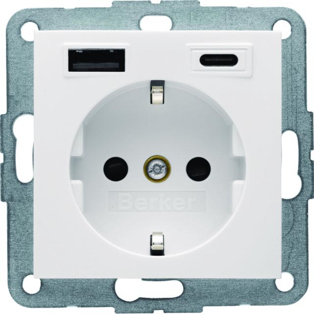 B.Kwadrat Gniazdo SCHUKO z ładowarką USB A+C 20W PD, krem połysk