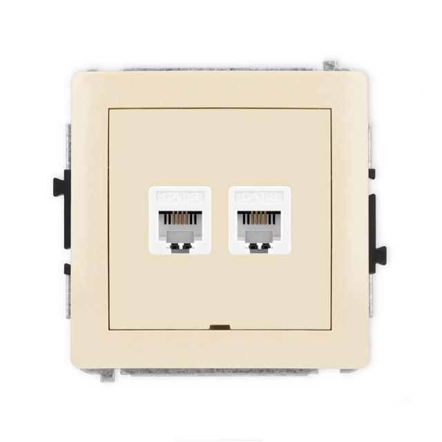 DECO Mechanizm gniazda telefonicznego podwójnego 2xRJ11, 4-stykowy, beznarzędziowe, bez pola opisowe