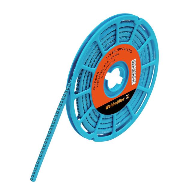 CLI C 1-3 BL/WS 6 CD System kodowania kabli, 2.5 - 5 mm, 4.2 mm, Nadrukowane znaki: Liczby, 6, PVC, miękkie, bez kadmu, niebieski /500szt./ 1568251521 WEIDMÜLLER