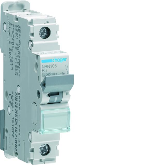 MCB Wyłącznik nadprądowy 10kA/15kA 1P B 6A NBN106 HAGER
