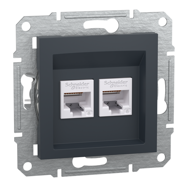 Asfora, gniazdo komputerowe RJ45 2x kat.6, UTP, bez ramki, antracyt