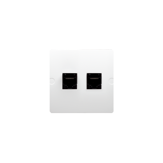 Simon Basic Gniazdo komputerowe RJ45 kat.5e+telefoniczne RJ11 Montaż gniazda na wkręty do puszki bia