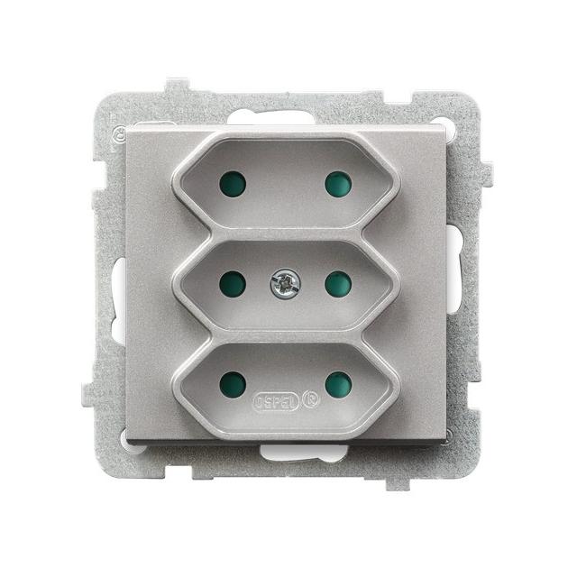 SONATA Gniazdo potrójne EURO z przesłonami torów prądowych - kolor srebro mat