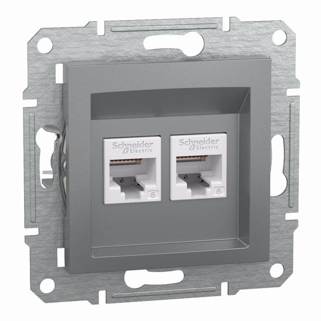 Asfora, gniazdo komputerowe RJ45 2x kat.6, UTP, bez ramki, stal