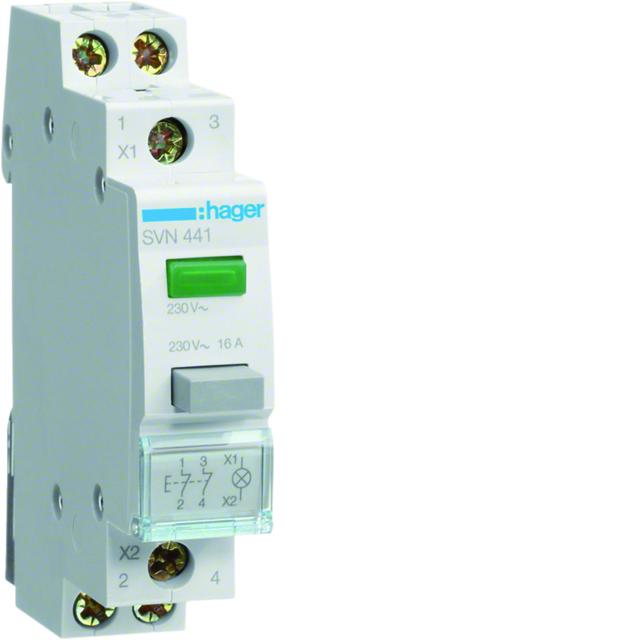 Przycisk sterowniczy 2NC LED zielona Ith=16A 230VAC SVN441 HAGER