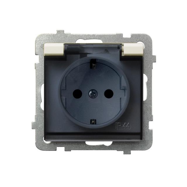 SONATA Gniazdo bryzgoszczelne z uziemieniem schuko IP44 klapka przezroczysta kolor ecru GPH-1RS/m/27/d OSPEL