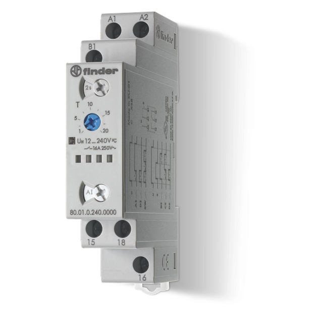 Przekaźnik czasowy modułowy serii 80: 1P 16A 12…240V AC/DC 80.01.0.240.0000T /5szt./ FINDER