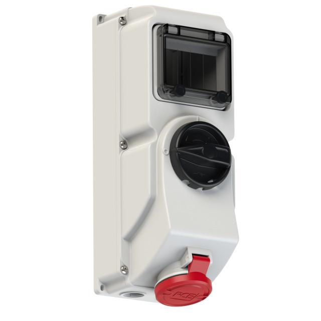 GNIAZDO Z WYŁĄCZNIKIEM 0-1, BLOKADĄ MECHANICZNĄ I SZYNĄ DIN TH35 16A 400V 3P+Z IP44 7614-6 46187 PCE