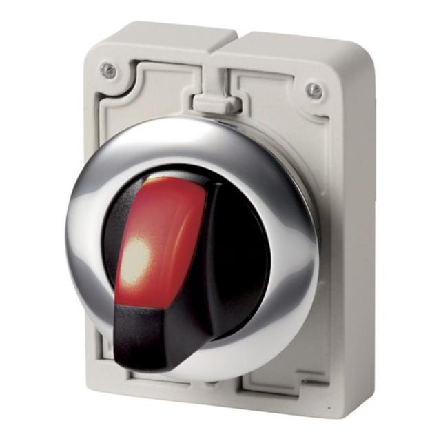 M30C-FWLK3-R Przełącznik piórkowy podświetlany 30mm czerwony 3 położeniowy z samopowrotem 187117 EAT