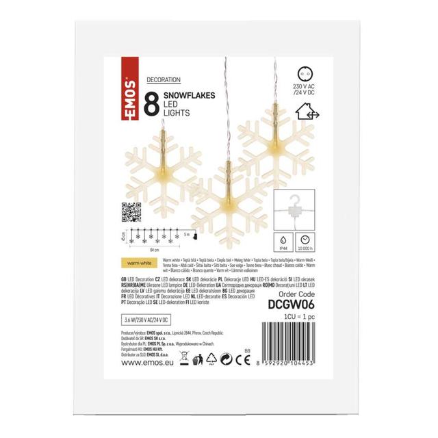 Girlanda świąteczna 8 LED sople śnieżynki 45x84 cm ciepła biel IP44 DCGW06 EMOS