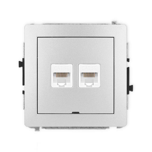 DECO Gniazdo podwójne komputerowe 2xRJ45, kat. 5e, 8-stykowy, bez pola opisowego srebrny metalik 7DGKBO-2 KARLIK