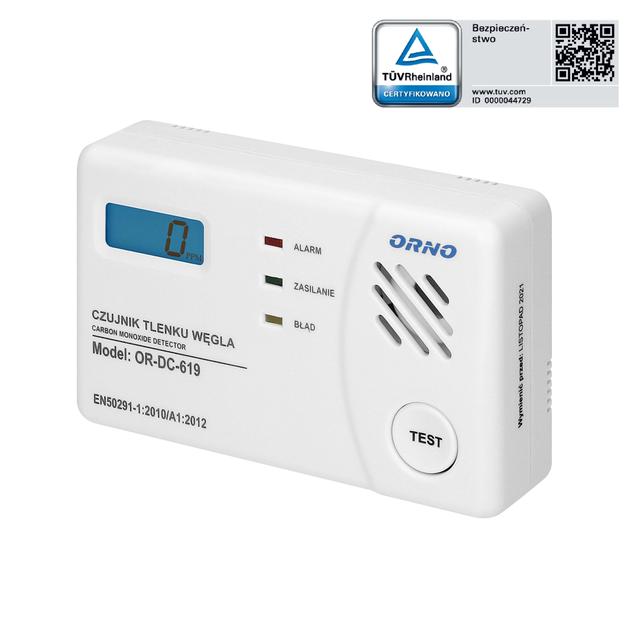 Bateryjny czujnik tlenku węgla (czadu) z wyświetlaczem prostokątny 3xAA TEST OR-DC-619-TEST ORNO