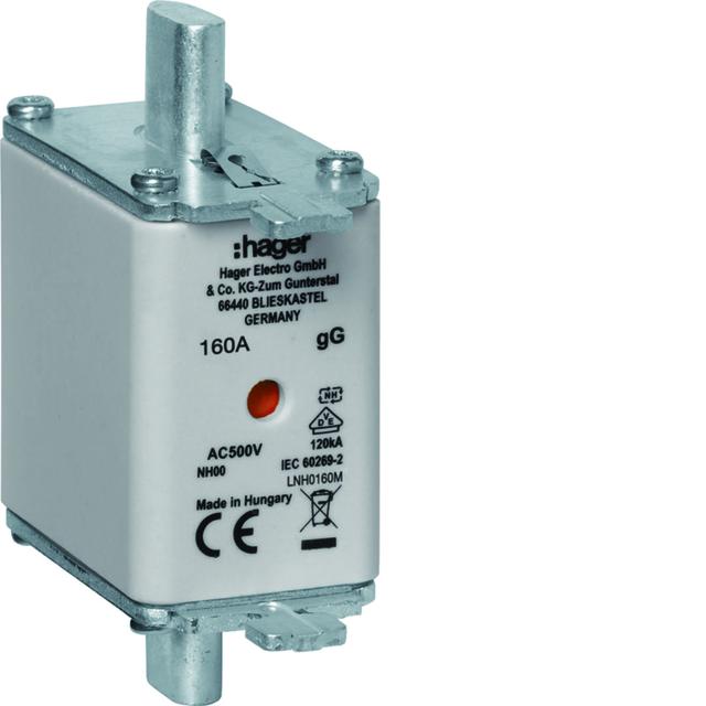 Wkładka bezp. nożowa NH00 wsk.podw. uchwyt nieiz. gG 160A 500VAC LNH0160M HAGER