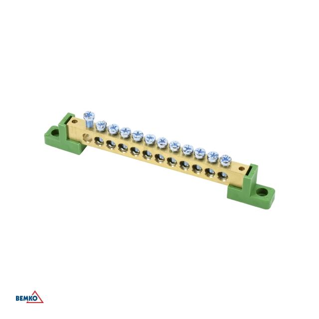 LISTWA ZACISKOWA NA IZOLATORACH PŁASKICH 8x12 12-TOROWA ZIELONA