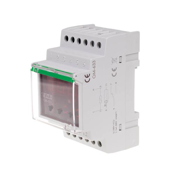 Ogranicznik z funkcją przekaźnika napięciowego LCD pomiar do 10kW montaż na szynie DIN OM-633 F&F
