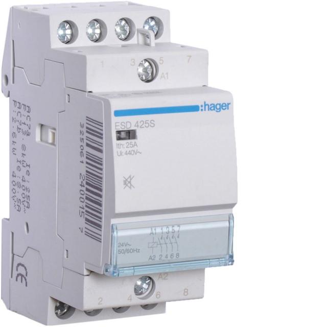 Stycznik modułowy cichy 24V AC 4Z 25A AC-7A B ESD425S HAGER