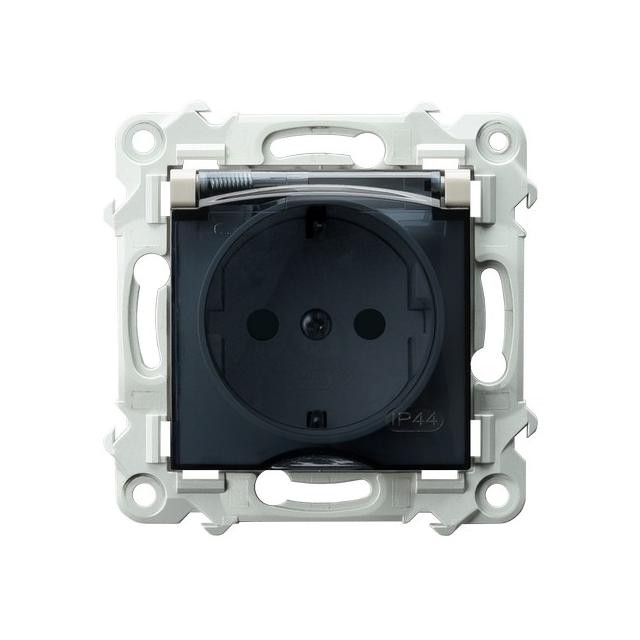 SZAFIR Gniazdo bryzgoszczelne z uziemieniem schuko IP44 klapka przezroczysta kolor kaszmirowy beż GPH-1ZS/m/83/d OSPEL