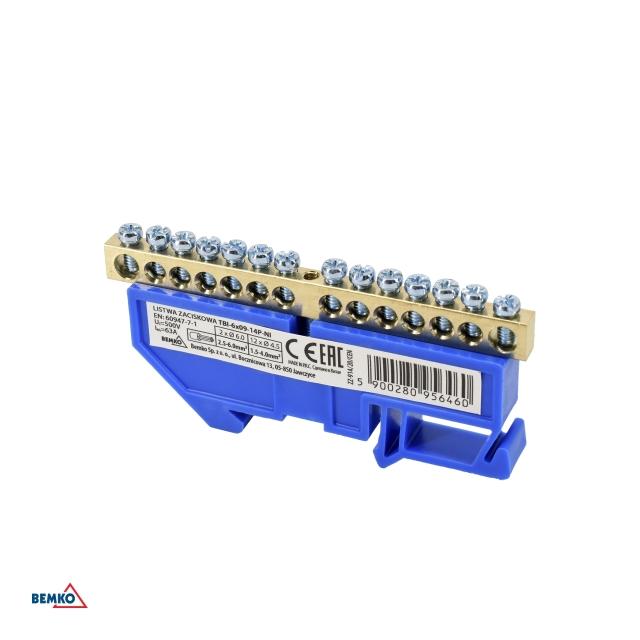 LISTWA ZACISKOWA NA SZYNĘ 6x9 14-TOROWA NIEBIESKA