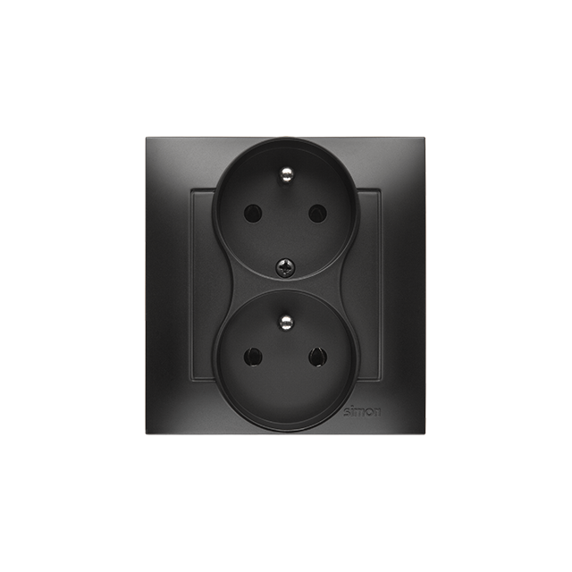 Simon 54 Gniazdo z/u podwójne z funkcją niezm. faz16A z. śrub. monoblok czarny