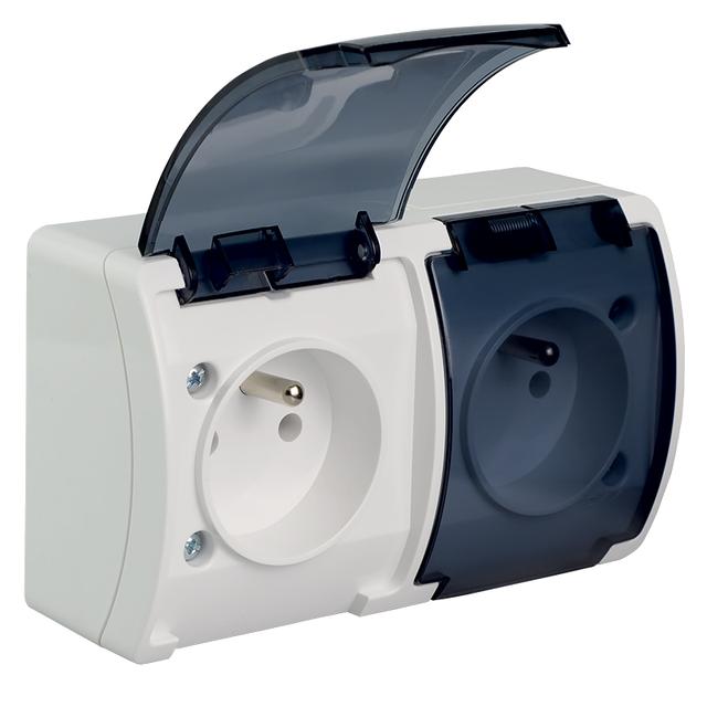 VG-Koala Gniazdo podwójne Z-ziemieniem (2x2P+Z) n/t IP44 białe Z-lapką dymną VG 162-51 61.385 OPATÓW