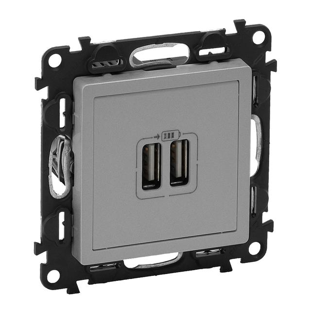 VALENA LIFE ŁADOWARKA Z GNIAZDEM 2 x USB ALUMINIUM, Legrand